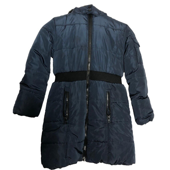 Hudson Girls Jacket Medium 8 - 10 Navy Blue Puffer Zip Up Hoodie Coat